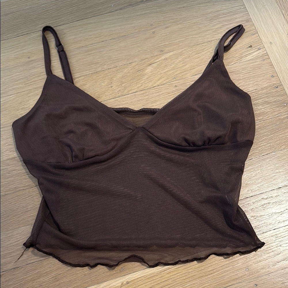 Brown Mesh Camisole Top